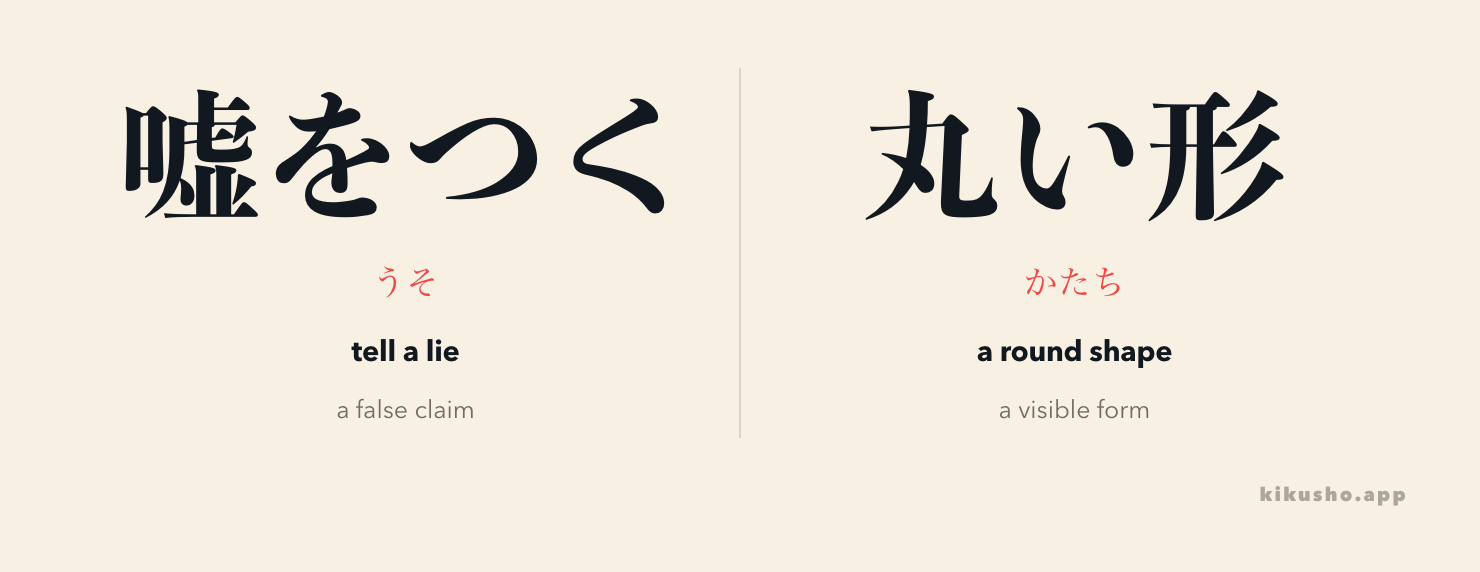 嘘 is a claim that is not true, while 形 is the visible form that can be checked.